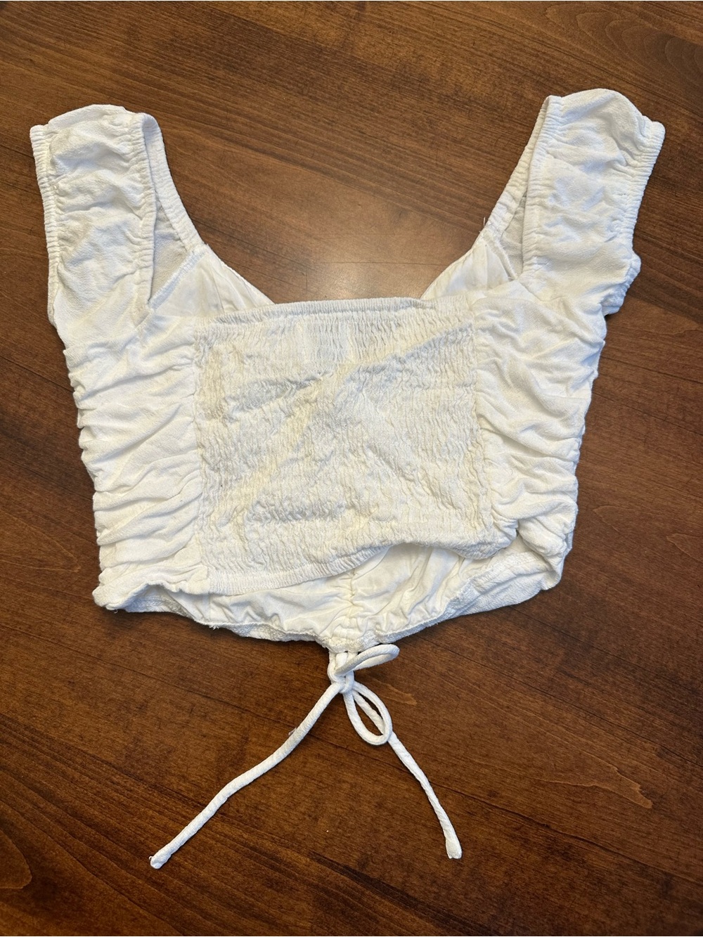 Princess Polly White Ruched Drawstring Crop Top with Cap Sleeves - Picture 4 of 7